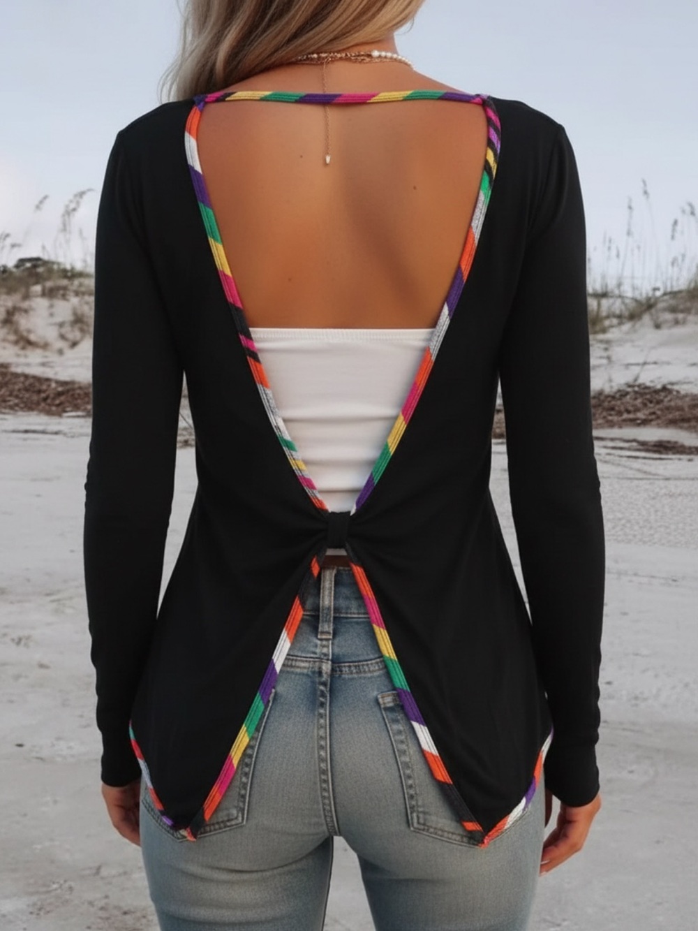 Vintage Sirens Rainbow Trim Convertible Open Back Cardigan Tie Top One Size